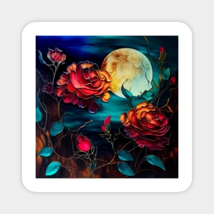 Red Roses Digital Art Stained Glass Magnet