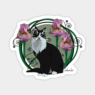 Black and White Cat with Irises 2 Magnet