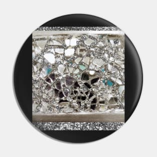 Photographic Image Sparkly Silver Glitter, Glass and Mirror Pin