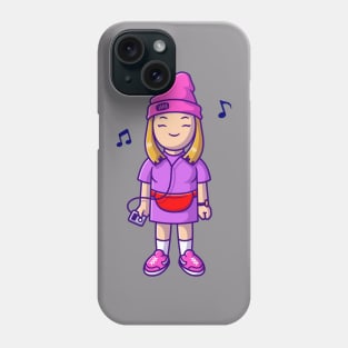 Cool Girl Listening Music With Earphone Cartoon Phone Case