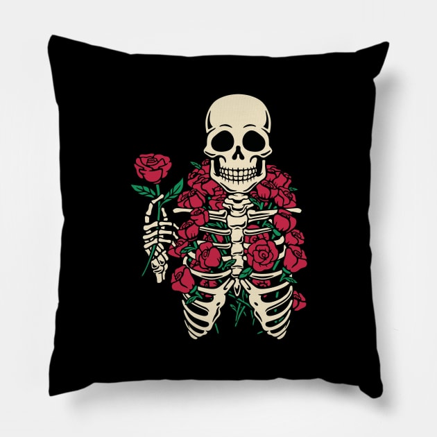 Romantic Rose Skeleton by Tobe Fonseca Pillow by Tobe_Fonseca