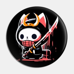 Cat samurai kawaii horror Pin