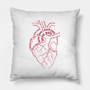 Red human heart with text "I love you" Pillow