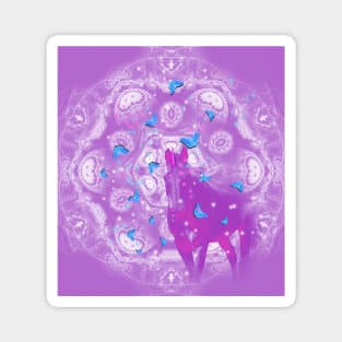 Pink unicorn and blue butterflies Magnet