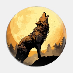 Full Moon Lone Aplha Brindle Dire Wolf Pin