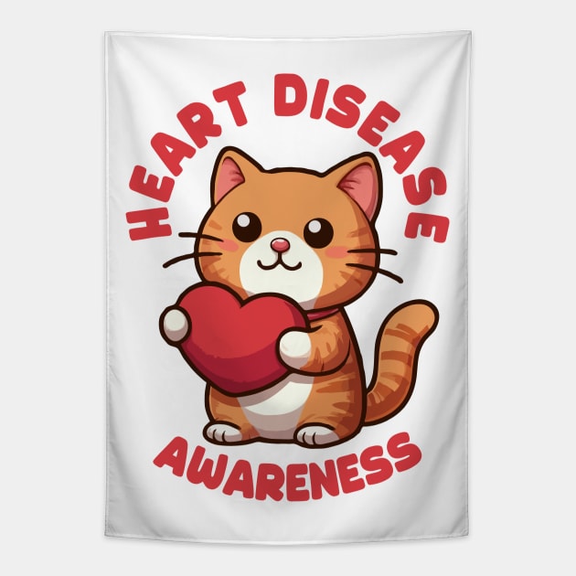 Heart Disease Awareness Cute Cat Tapestry by MoDesigns22 