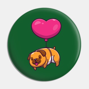 Cute Dog With Love Balloon Cartoon Pin