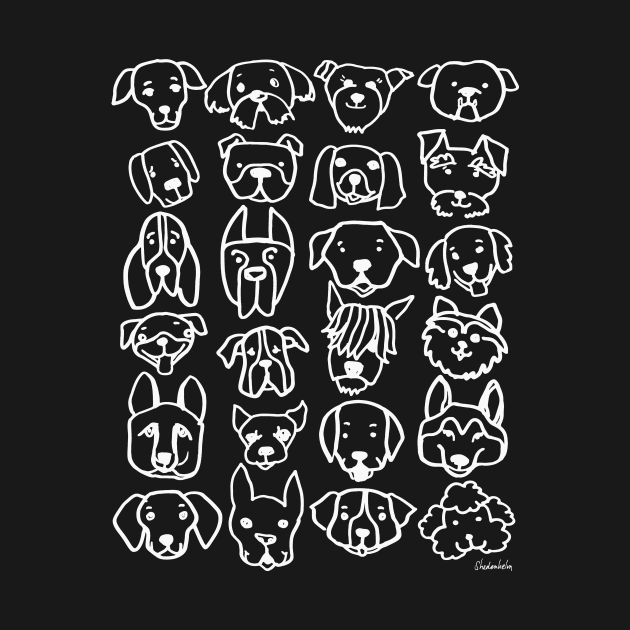 Dog Faces, Stacked (White Ink) by BigBridgeStudios