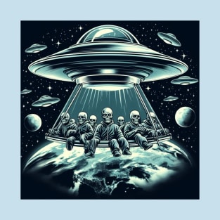 Grey Aliens in a UFO T-Shirt