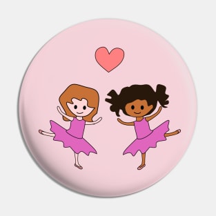 2 Cute Ballet Dancer Girls in Pink Tutus Pin
