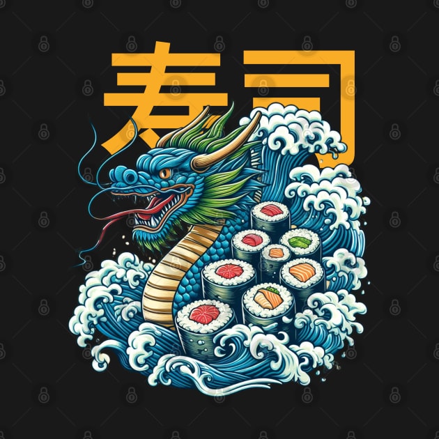 Great sushi dragon - retro by Syntax Wear