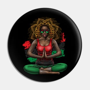 Black Beauty With Afro Love Yoga and Pan African Flag Pin