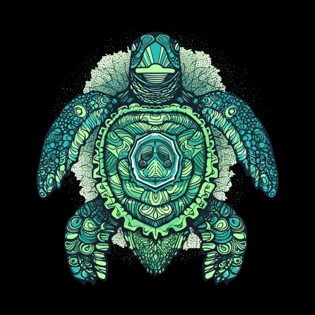 Cool Blue Mandala Sea Turtle Illustration - Unique Ocean Art by TeeTrendz