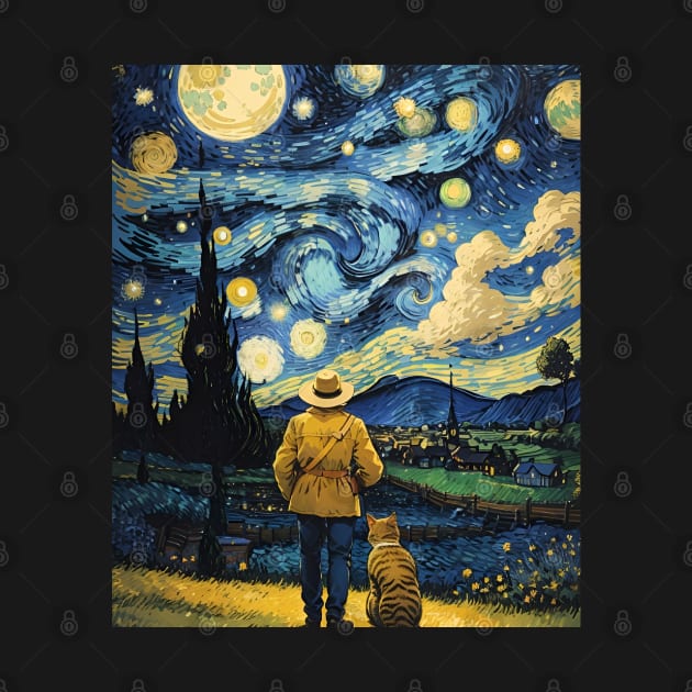 Starry Night Cat, Van Gogh Cat, Cat Lover, Cat Mom, Cat Dad by VisionDesigner