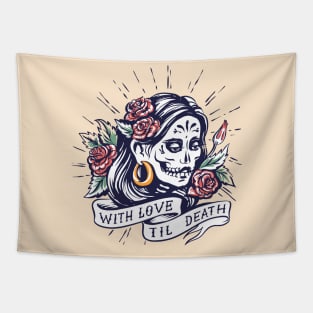 With Love Till Death // Beautiful Day of the Dead Woman Tapestry