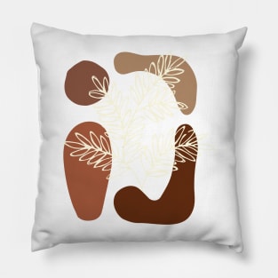 Minimal Modern  Abstract Shapes White leaves Warm Tones  Design Pillow