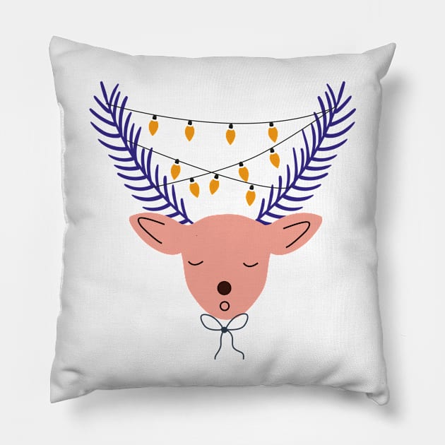 Santa s reindeer singing Christmas carols Pillow by sugarcloudlb-studio