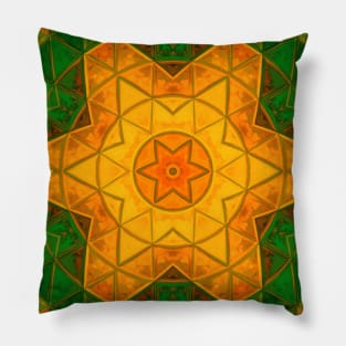 Mosaic Mandala Flower Green and Yellow Pillow