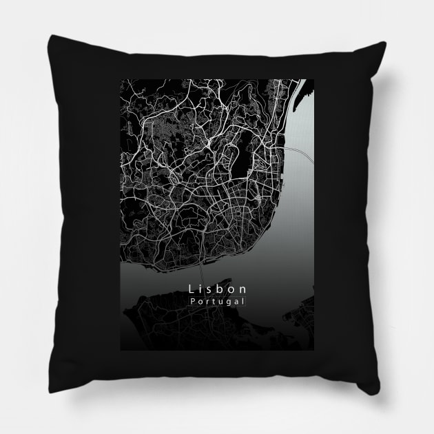 Lisbon Portugal City Map dark Pillow by Robin-Niemczyk