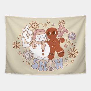 Let It Snow Gingerbread Snow Man Tapestry