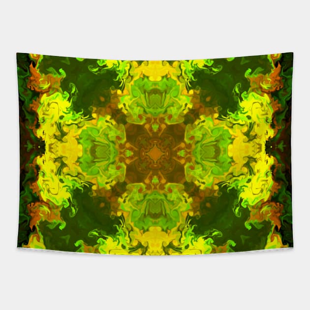 Psychedelic Hippie Green and Yellow Tapestry by WormholeOrbital