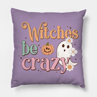 Crazy Witches Pink Halloween Pillow