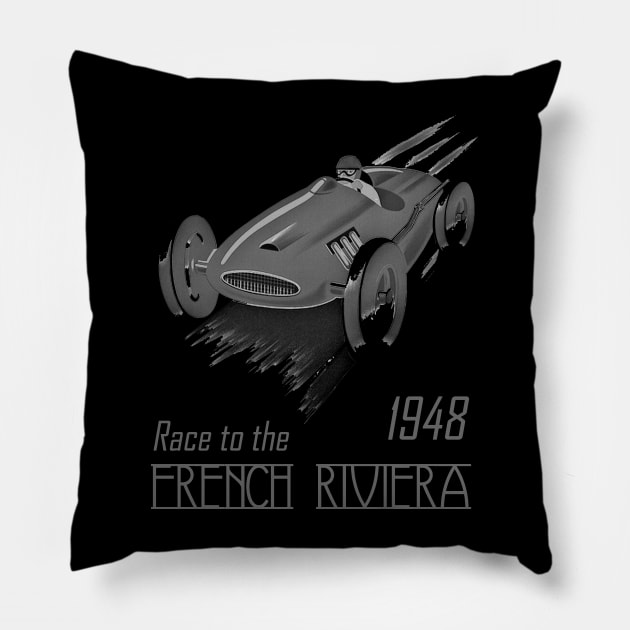 Vintage Race Car-French Riviera-1948 Pillow by WickedNiceTees