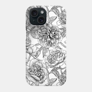 Peony flowers, black and white Phone Case
