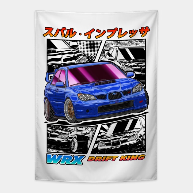 Blue Subie Impreza WRX STi Hawk Eye Drifting Tapestry by Guyvit