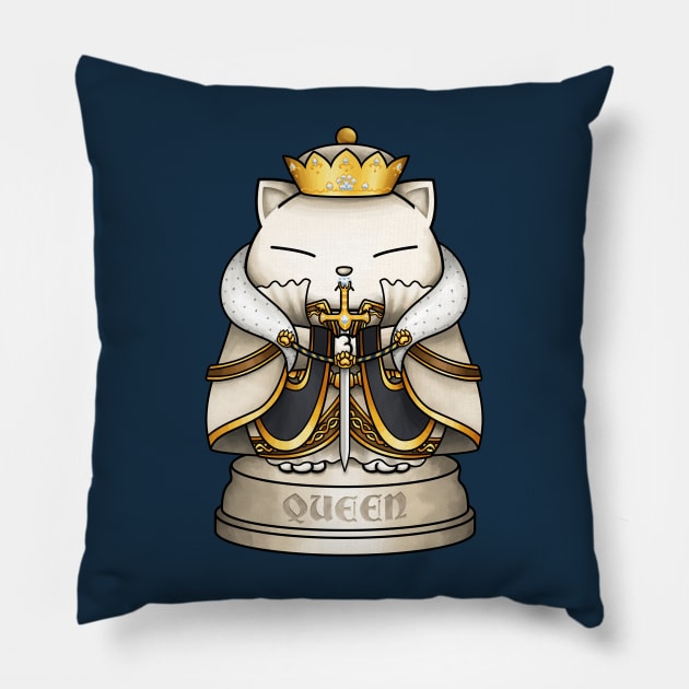 Chess Cat Queen Pillow by Takeda_Art