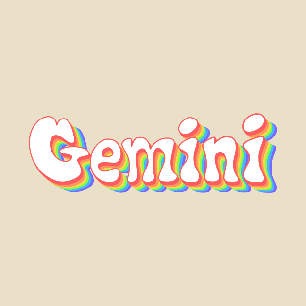 Retro Rainbow Gemini Zodiac Sign by Scarlett Blue