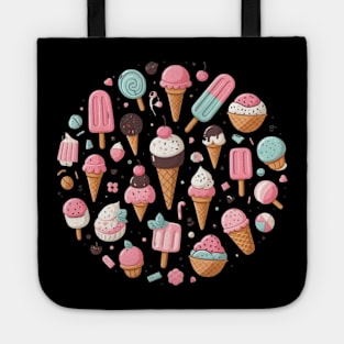 Ice Cream Bliss Round Pattern - Sweet Delights with a Variety of Cones and Popsicles Tote