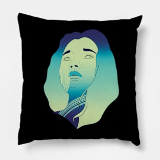 Neon Green and Blue Portrait of a Supernatural Woman Pillow