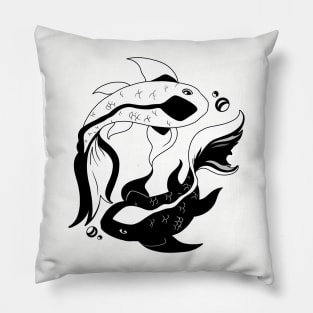 Black and White Yin and Yang Koi Fish Pillow