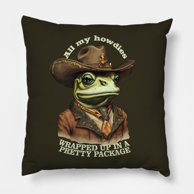 Vintage funny animal cowboy frog howdy western lingo Pillow by BigMRanch