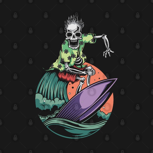 Halloween Hawaii Skeleton Surfing by TeddyTees