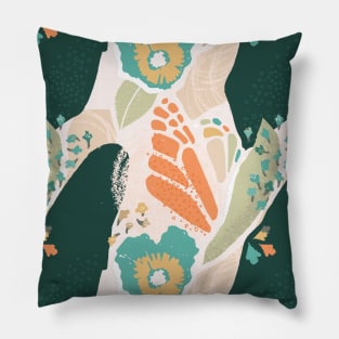 Pretty Abstract Floral Pattern Aqua Blue Green Orange Pillow