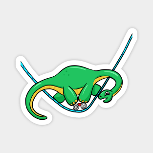 Dinosaur Tightrope on Bike Cartoon Magnet