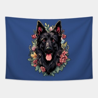 Black German Shepherd Dog Flowers Tapestry