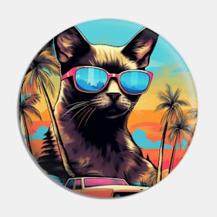 Retro Wave Siamese Cat Shirt Pin