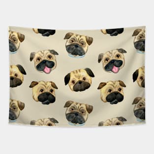 Cute Pug Face Pattern Tapestry