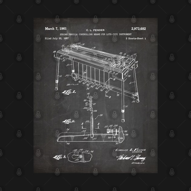 Electric Guitar Patent - Music Lover Musician Art - Black Chalkboard by patentpress