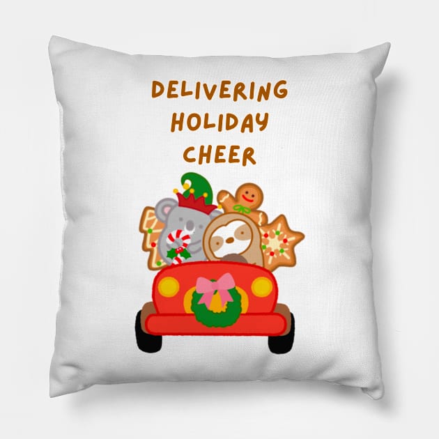 Delivering Holiday Cheer Christmas Car Pillow by theslothinme