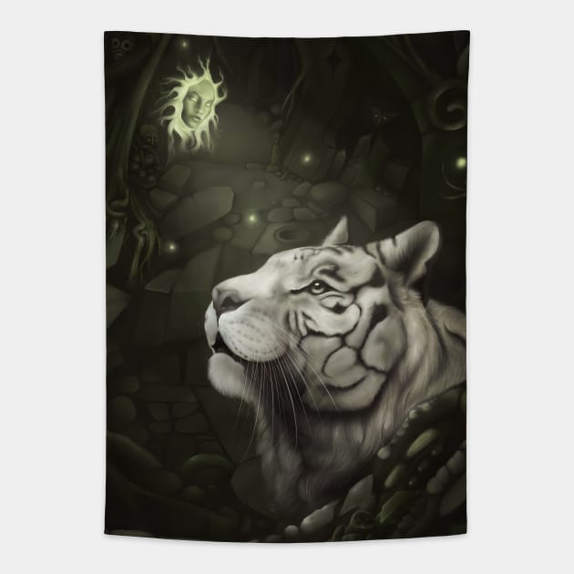 In the Cave of Spirits - Tiger Adventures Tapestry by MonoMano