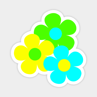 60's Flower Power Pop Flowers in Blue, Green and Yellow Magnet