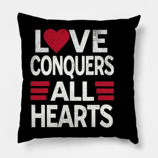 Love Conquers All Hearts Vintage Look Romantic Quote Pillow