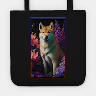 Jindo Dog Vibrant Tropical Flower Tall Digital Oil Painting Portrait 2 Tote