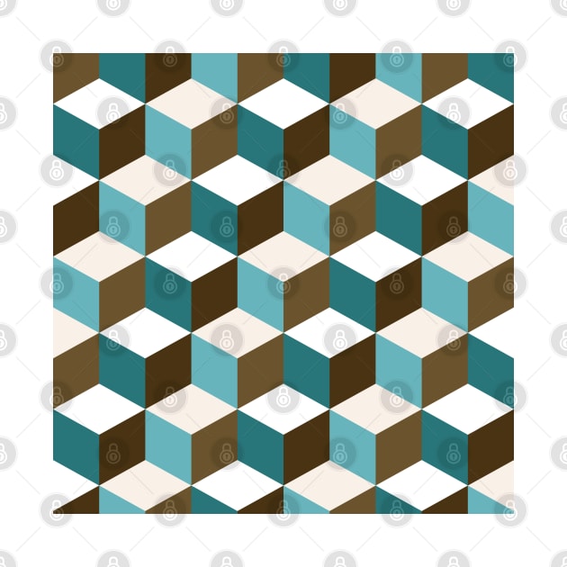 Cubes Teals Browns Cream White by NataliePaskell