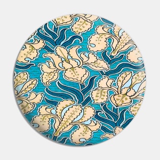 Relief design with stylized flowers vintage colorful print lilac blue Pin