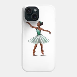 Ballerina in green tutu, ballerina doing pirouette in green coloured/coloured tutu  - brown skin ballerina Phone Case